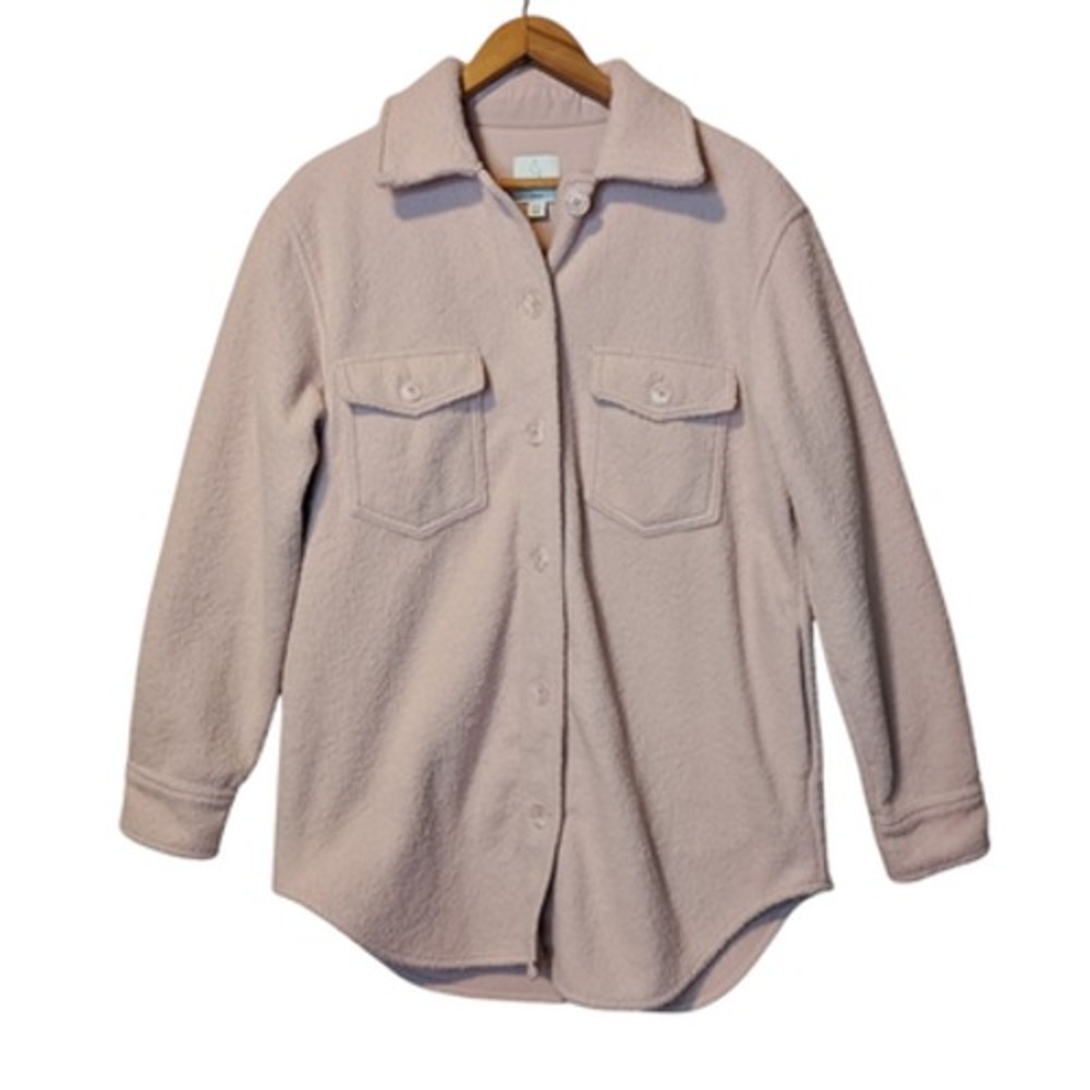 Joie Shirt Jacket Womens Medium Pink Button Up Shacket Pockets Soft Fuzzy Cozy‎